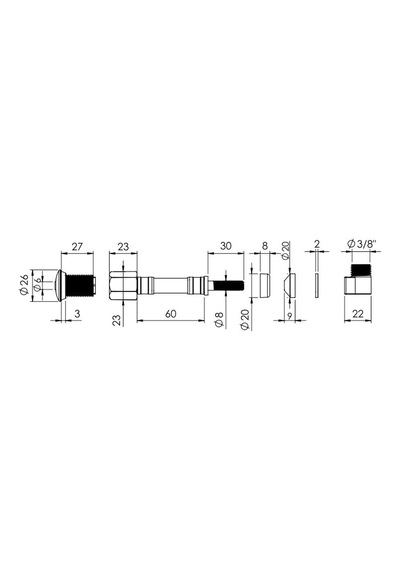 Yapıtaşı Yt241 Esnek Klozet Taharet Çubuğu Ø26 Dirsekli 60mm Beyaz