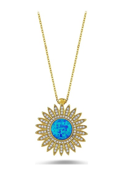 Zirkon Taşlı Güneş Opal Kolye