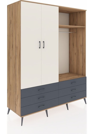 Kronos Gardrop 4 Raflı 6 Çekmeceli 2 Askılı 176x59x221 Çam-aytaşı/antrasit Beyaz Kronos Gardrop 4 Raflı 6 Çekmeceli 2 Askılı 176x59x221 Çam-aytaşı/antrasit Beyaz