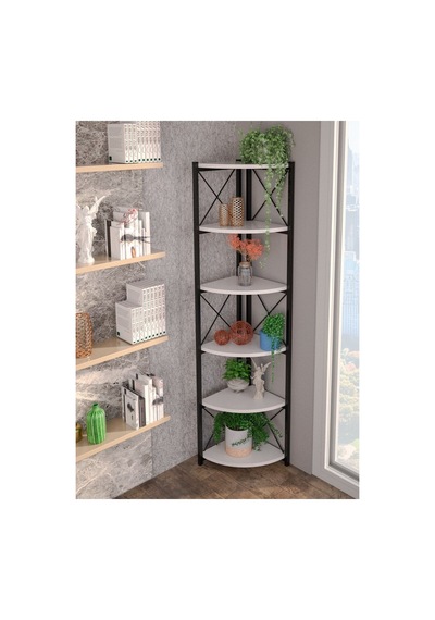 6 Raflı Kitaplık Ve Saksılık Beyaz 160 Cm Çok Renkli