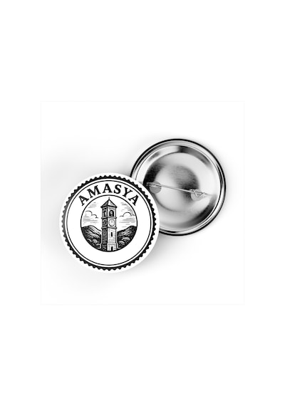 5 Adet İğneli Çanta Rozeti - Saat Kulesi - Amasya - 44 MM Çok Renkli