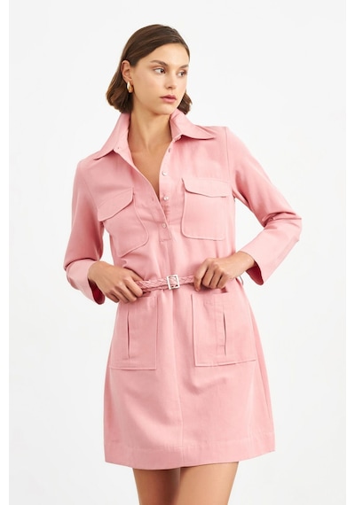 Stella Pulvis Pembe Örgü Kemerli Tunik Elbise Pembe