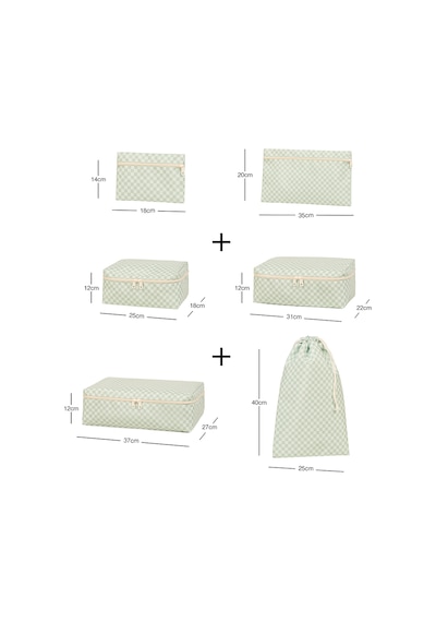 Ocean Home Textile 6'lı Mint Dama Desen Pamuklu Bavul İçi Düzenleyici Set Mint