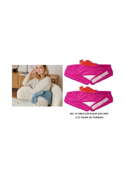 Sıcak Su Torbası 2 Adet,bel Ve Omuz Icın Kusak Seklınde Peluş Pembe Termofor 1500ml 160x22cm Pembe