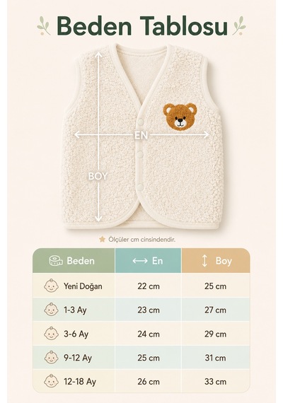Beniizle Ayıcık Nakışlı Çıtçıtlı Welsoft Unisex 2'li Bebek Yelek Yeşil