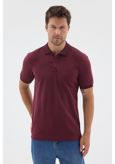 Bordo Polo Yaka Pike Kısa Kol Slim Fit %100 Pamuk Tişört 1011260171