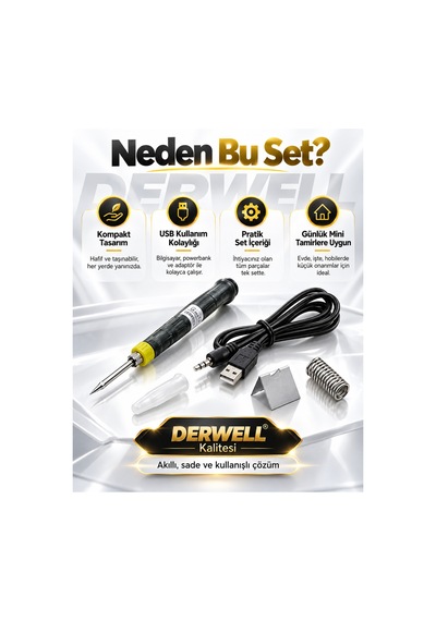 Yeni 2026 Usb Lehim Kalemi Seti 5 Parça Taşınabilir Kompakt Mini Havya Tamir Seti Hobi Elektrikli Lehimleme Makinesi Usb Güç Kablosu Metal Stand Koruyucu Kapak Yedek Yay Havya Ucu