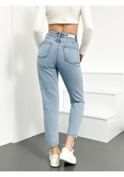 Mavi Kar Kadın Mom Jean Yüksek Bel Likrasız Pamuk Kot Pantolon Anna Model 001