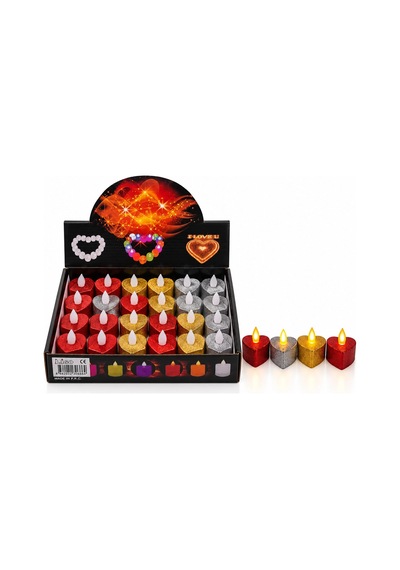 24 Adet Pilli Kalpli - Simli Renkli Led Mum Çap : 3.5cm Yükseklik : 4.2cm İ10-026 Bx40 Çok Renkli