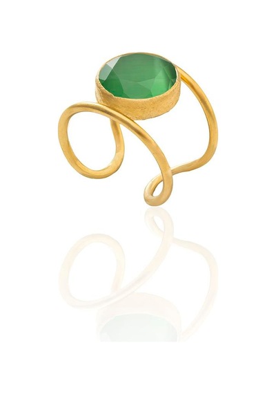 Kadir Jewellery 22 Ayar Altın Kaplama Kadın Zirkon Taşlı Yüzük Yeşil