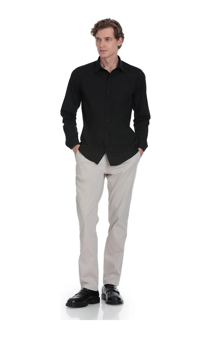 Hatemoğlu Siyah Slim Fit Slim Yaka Pamuklu Uzun Kollu Gömlek 4111999 Hatemoğlu Siyah Slim Fit Slim Yaka Pamuklu Uzun Kollu Gömlek 4111999