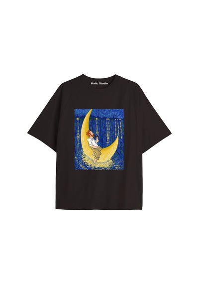 Kalic Studio Unisex Van Gogh Baskılı Oversize Tshirt Siyah-40