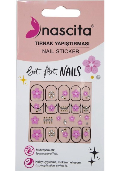 Işıltılı Çiçek Desenli Tırnak Stickerı - 34