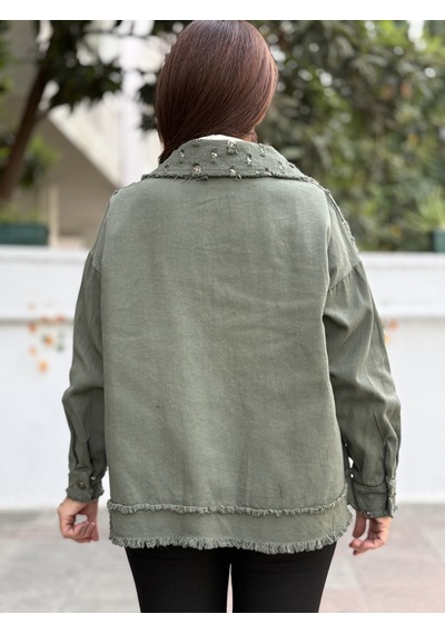İtalyan Pullu Gabardin Ceket Haki 50 Bedene Kadar