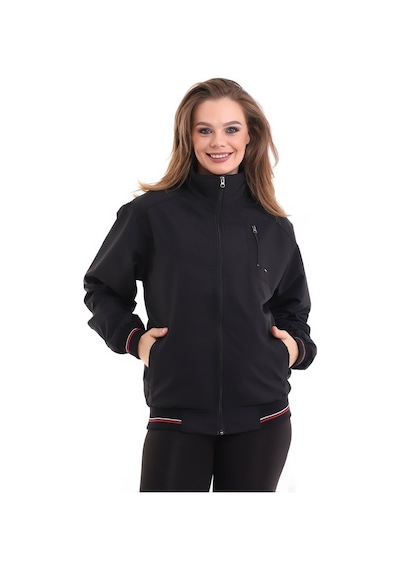 Euromoda Everest Kadın Mevsimlik Dik Yaka Astarlı Cepli Su İtici Oversize-Sıyah-Sıyah Siyah