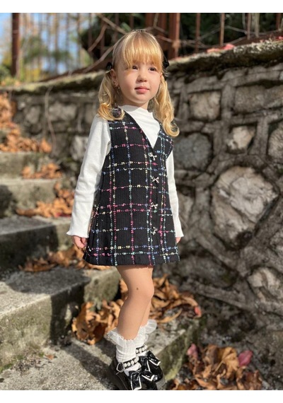 My Kids Wear Kız Çocuk Bayramlık Şık Jile Elbise Takımı 12478 Antrasit - Beyaz