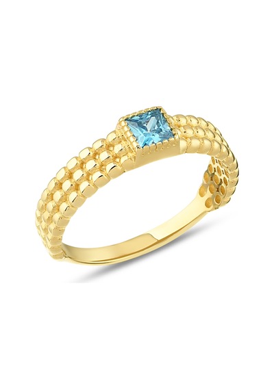 Debora Jewelry 14 Ayar Altın Kare Model Aqua Marine Taşlı Yüzük