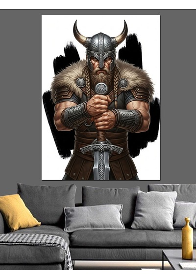 Ahşap Tablo Balta Tutan Viking Savaşçısı