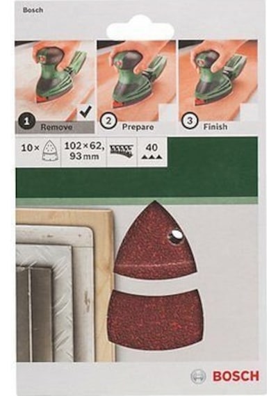 Bosch Multi Zımpara Kağıdı 10'lu 102 x 62/93 mm 40 Kum 11 Delik - 2609256A61