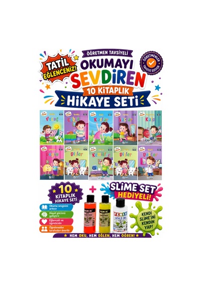 2.sınıf Öğretmen Tavsiyeli Okumayı Sevdiren 32 Sayfa 10 Kitaplık Hikaye Seti-7 Slime Set Hediyeli