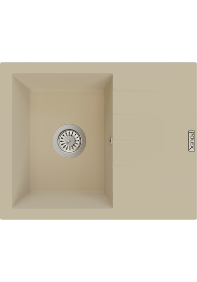 Polex Cristalüx Granit Evye P-S60 Bej Tezgah Altı Ve Tezgah Üstü Kare Mutfak Evyesi 60.5x49.5 CM