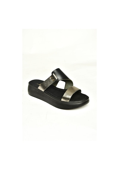 Fox Shoes S291059703 Siyah/platin Hakiki Deri Kalın Tabanlı Kadın Terlik Siyah/platin-hakiki Deri Çok Renkli