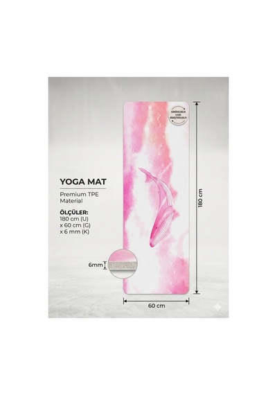 Taşıma Çantalı Pembe Desenli Kaymaz Tpe Yoga Matı & Egzersiz Minderi - 6mm Kalınlık