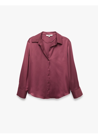 Koton Regular Fit Uzun Kollu Düğmeli Klasik Yaka Saten Gömlek Bordo 7wak60013uw