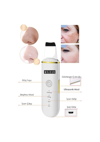 Ultrasonic Scubber Siyah Nokta Akne Gidereci Yüz Spatulası Ölü Deri Temizleme