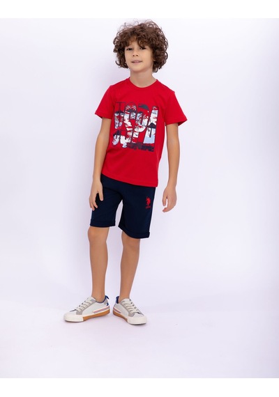 U.S. Polo Assn. Erkek Çocuk Kırmızı Bermuda Takım Us1015-c-v-4 Kırmızı