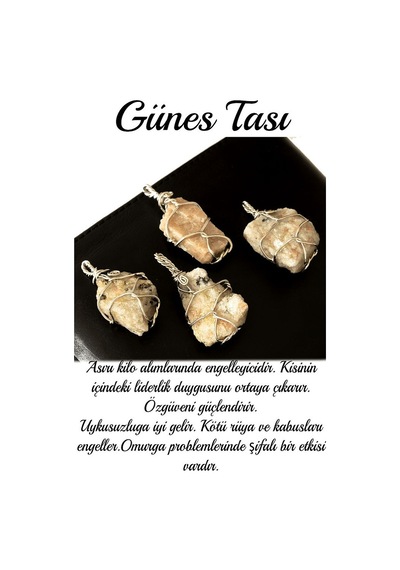 Erilsa Sertifikalı Tel Sargılı Ham Güneş Taşı Kolye Çok Renkli