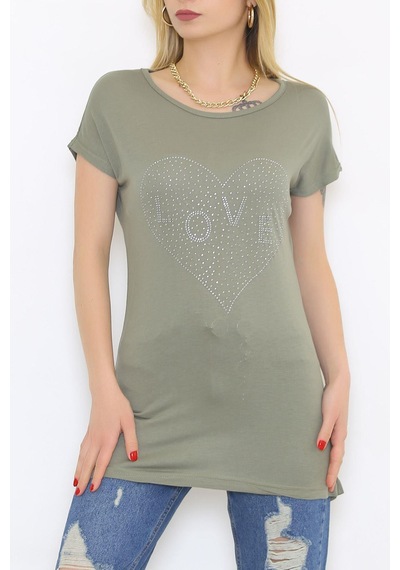 Zhlbutik Love Taşlı Bluz AçıkHaki