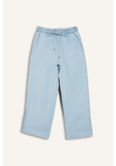 Defacto Pull On Culotte Yüksek Beli Lastikli Akışkan Kumaş Yıkamalı Pantolon D8240AX25SM İndigo