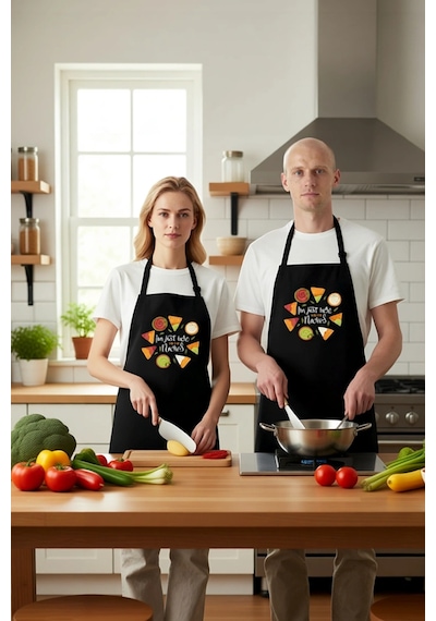 Unisex Mutfak Aşçı Önlüğü Nachos Taco Baskılı Grafik Desen Rahat Siyah