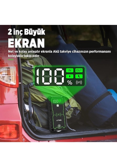 Utraı Js-1 Pro 16000mah 2500a Jump Starter Taşınabilir Akü Takviye Cihazı Kablosuz Şarj + Pusula + Çanta + Led Lamba + Powerbank