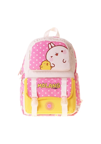 Kaukko Kids Dört Bölmeli Kız Çocuk Molang Baskılı Pembe - Sarı Okul Sırt Çantası - L5318 Çok Renkli