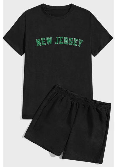 Uyguntarz New Jersey Baskı Şort Takım Siyah