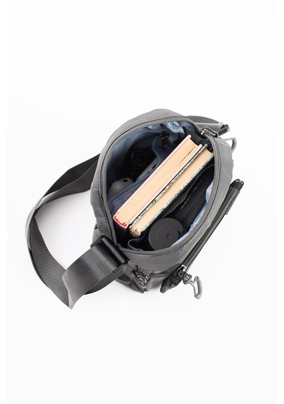 Özer-6022 Sanmorris Suya Dayanıklu Paraşüt Kumaş Çapraz Askılı Unisex Çapraz Askılı Omuz Çantası Koyu Gri