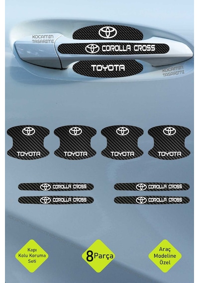 Toyota Corolla Cross Kapı Kolu Koruma Karbon Desenli Corolla Cross Serisi İçin 8 Parça Beyaz Yazılı Folyo Seti