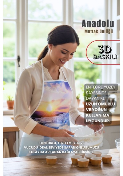 Anadolu 3 Boyutlu Mutfak Önlüğü 3d Baskılı Mutfak Önlüğü Sıvı Su Geçirmez Mutfak Önlüğü Pamukkale