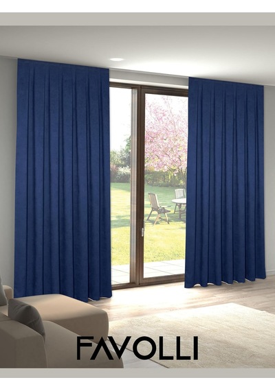 Kadife Dokulu Pileli Ada Fon Perde, 60 X 260 Cm, Safir Diğer