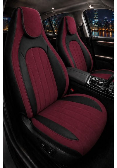 Fiat Albea 2002-2012 Bel Destekli Tay Tüyü Koltuk Kılıfı Tokyo Serisi Bordo Siyah