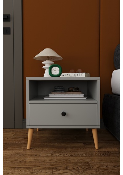 Modern Çekmeceli Komodin Şifonyer %100 Mdf Çok Amaçlı Organizer Kmd02 Kül Gri