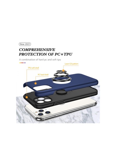 Apple Uyumlu iPhone 11 Pro Max Uyumlu Kılıf Elit Yüzüklü Kapak - Lacivert