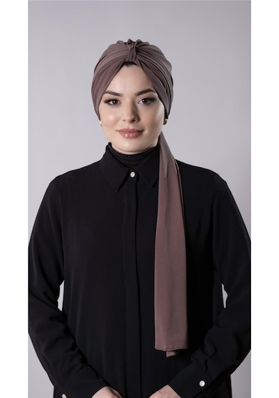 Hürrem Bone Vizon Pratik Hazır Geçmeli Tesettür Bone Sandy Kumaş Atkılı 2204 10 Vizon