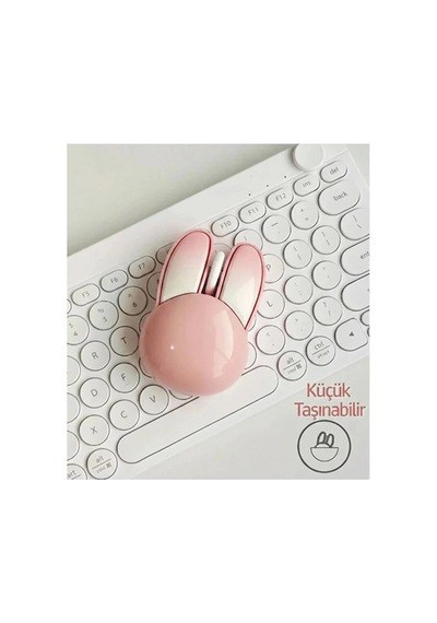 Tavşan Figürlü Kablosuz Mouse Pil Dahil Etiket li Pembe - 100