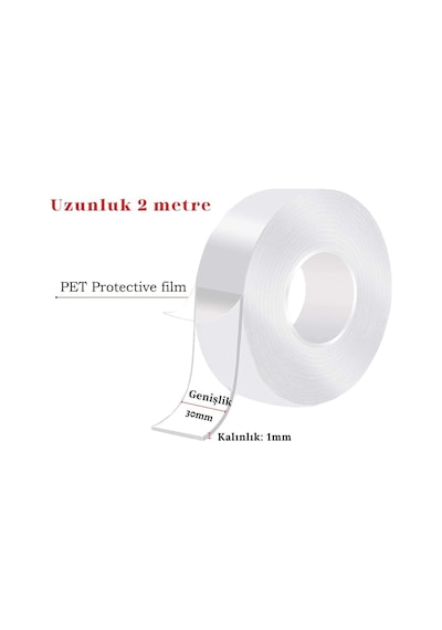 Pdateknoloji 2 Metre Su Sızdırmaz Çift Taraflı Şeffaf Bant Lts-bnd06 Uzunluk 2m, Genişlik:30mm, Kalınlık:1mm E