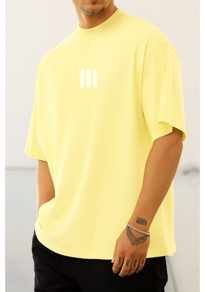 3 Çizgi Baskılı Unisex Tshırt Q6 Sari