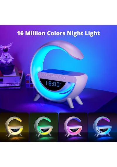 Teltree Bluetooth Hoparlörlü 15w Kablosuz Şarjlı Led Masa Lambası - Renkli Ortam Işığı Ve Alarmlı Saat Beyaz