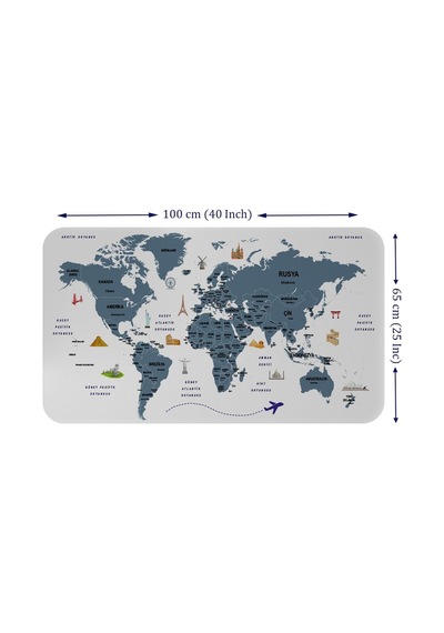 Türkçe Eğitici Ülke Ve Başkent Detaylı Atlası Dünya Haritası Duvar Sticker -60x105-3832 - Renkli Çok Renkli